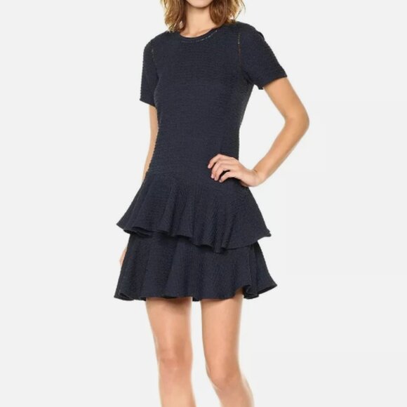 Rebecca Taylor Navy Blue Textured Ruffled Dress, size Medium - Picture 1 of 6